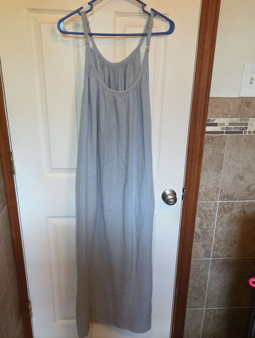 Quince Light Gray Adjustable-Strap Maxi Dress